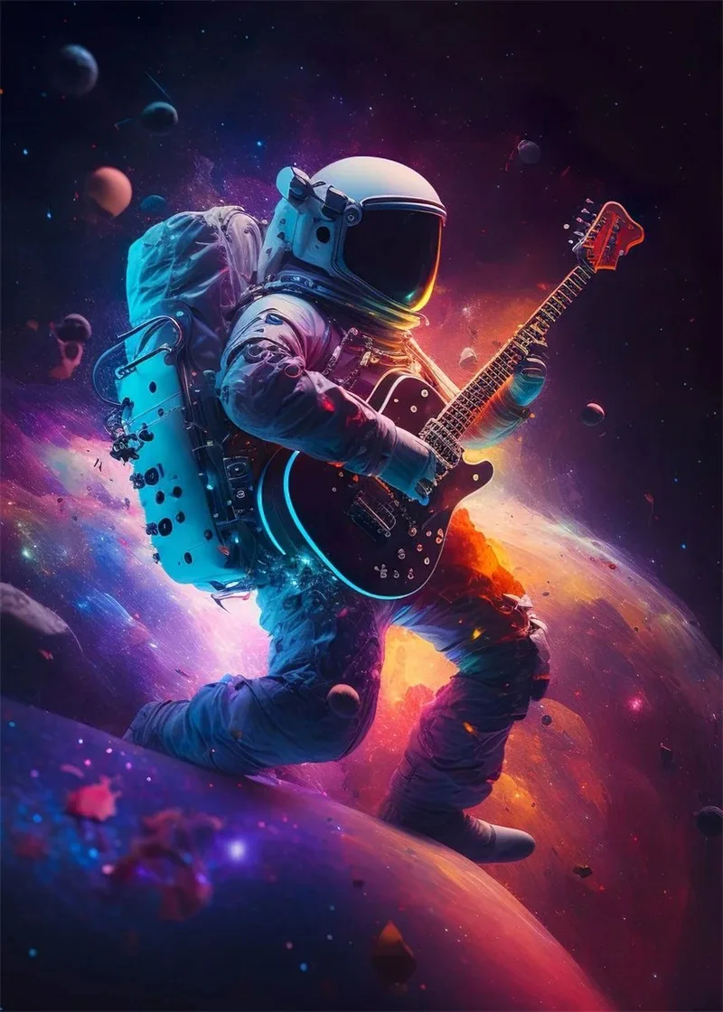 Plakat astronauta neon kolorowa abstrakcja kosmos Wzór 2