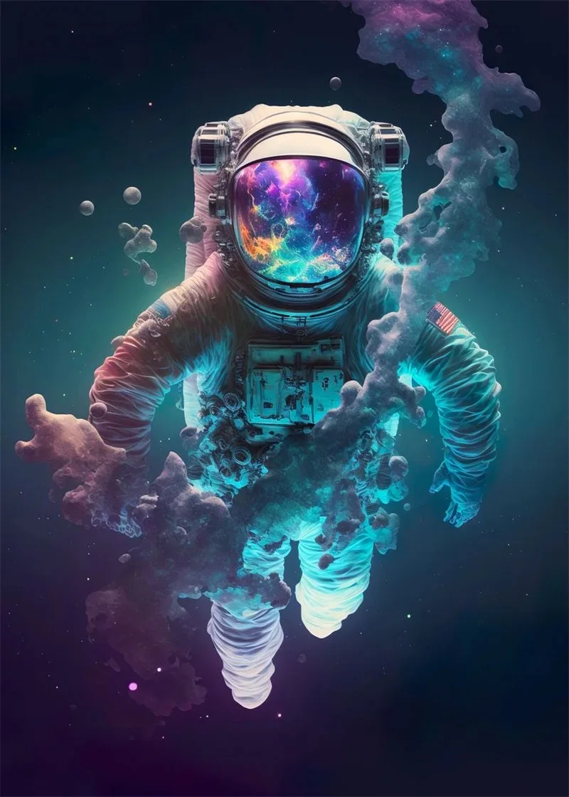 Plakat astronauta neon kolorowa abstrakcja kosmos Wzór 4