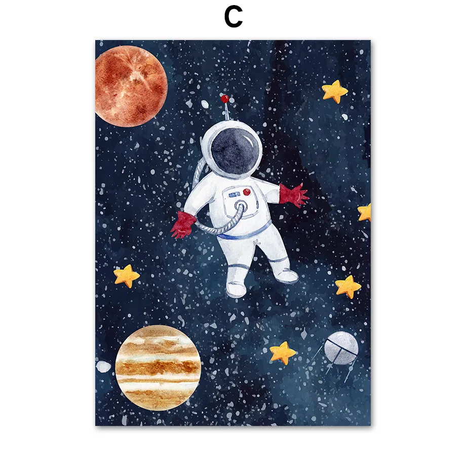 Astronauta i rakieta - plakat kosmiczny Czerwony
