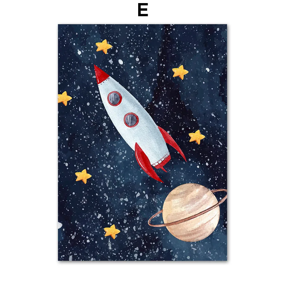 Astronauta i rakieta - plakat kosmiczny Fioletowy