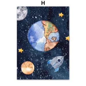Astronauta i rakieta - plakat kosmiczny Niebieski