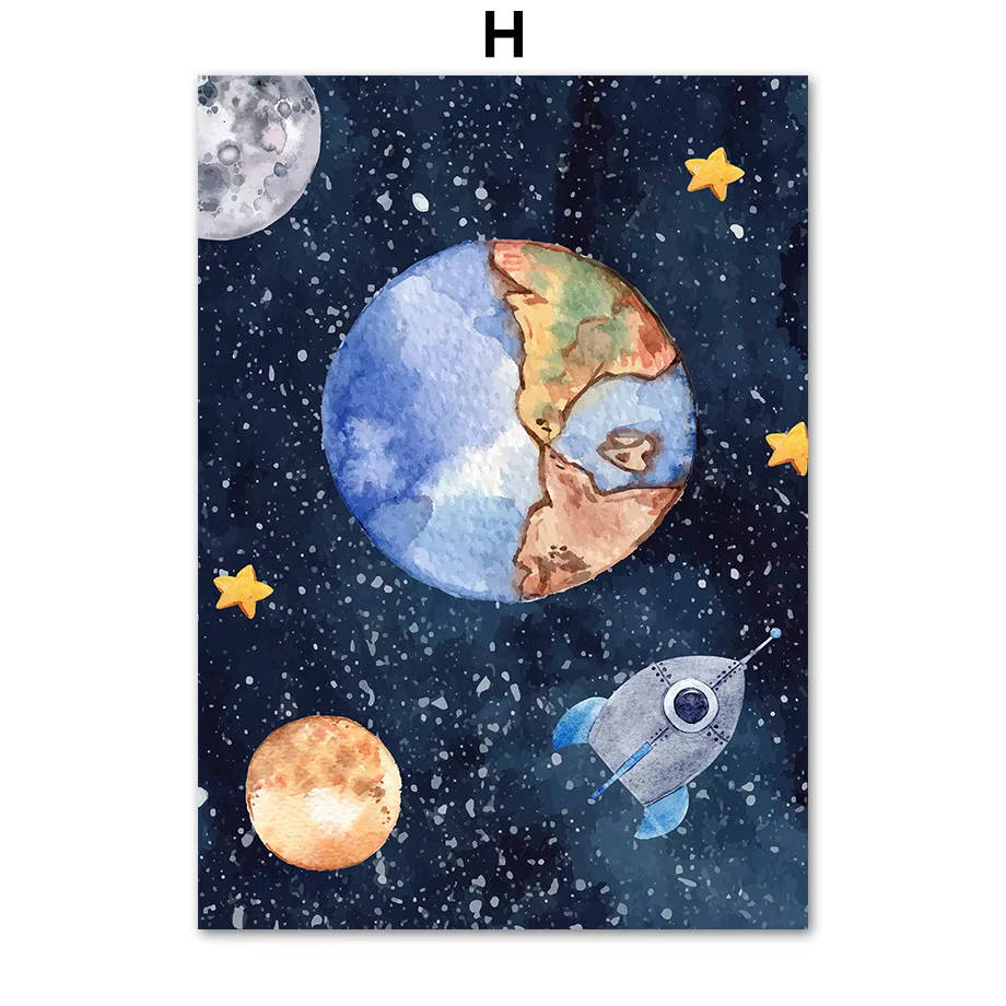 Astronauta i rakieta - plakat kosmiczny Niebieski