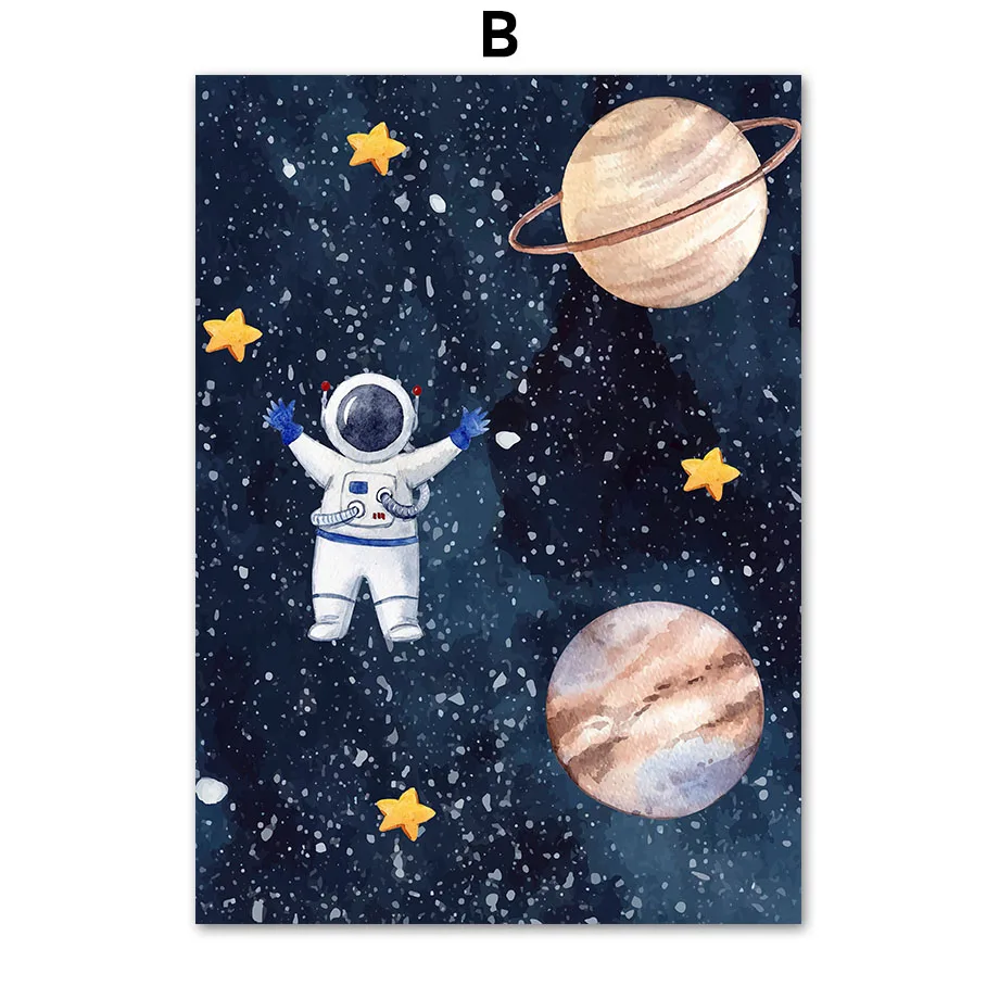 Astronauta i rakieta - plakat kosmiczny żółty