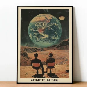 Plakat astronauta i Układ Słoneczny - grafika kosmos retro Wzór 1