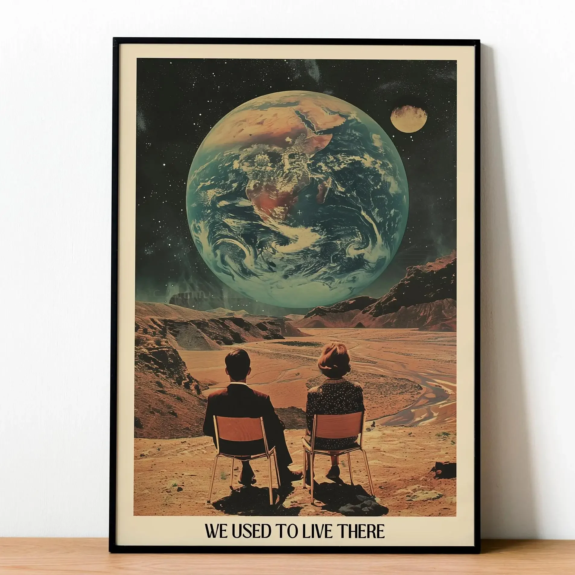 Plakat astronauta i Układ Słoneczny - grafika kosmos retro Wzór 1