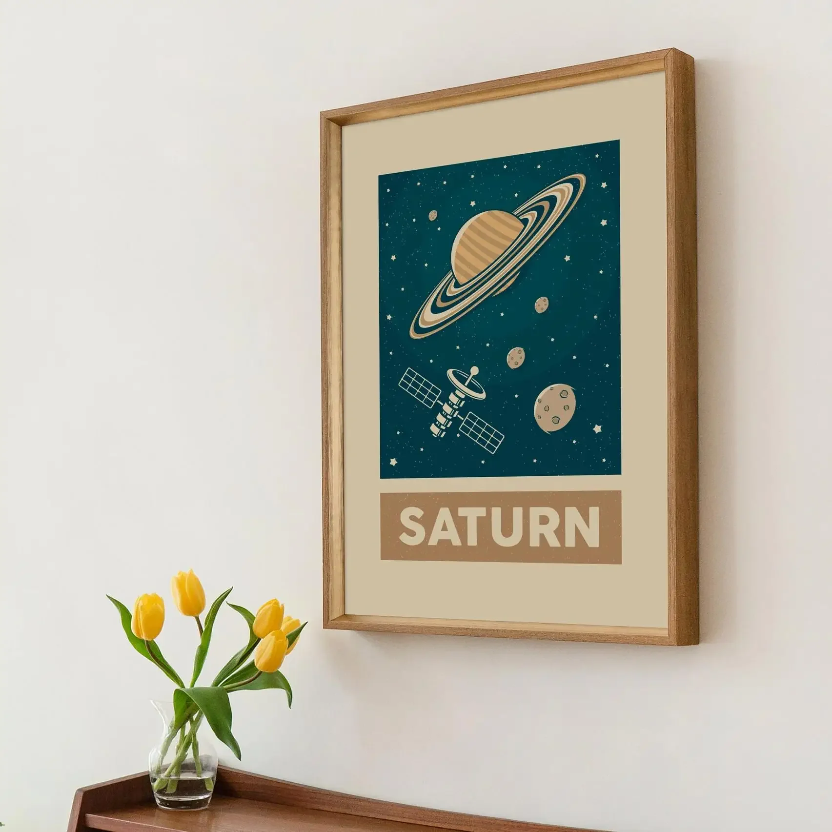 Plakat astronauta i Układ Słoneczny - grafika kosmos retro Wzór 3