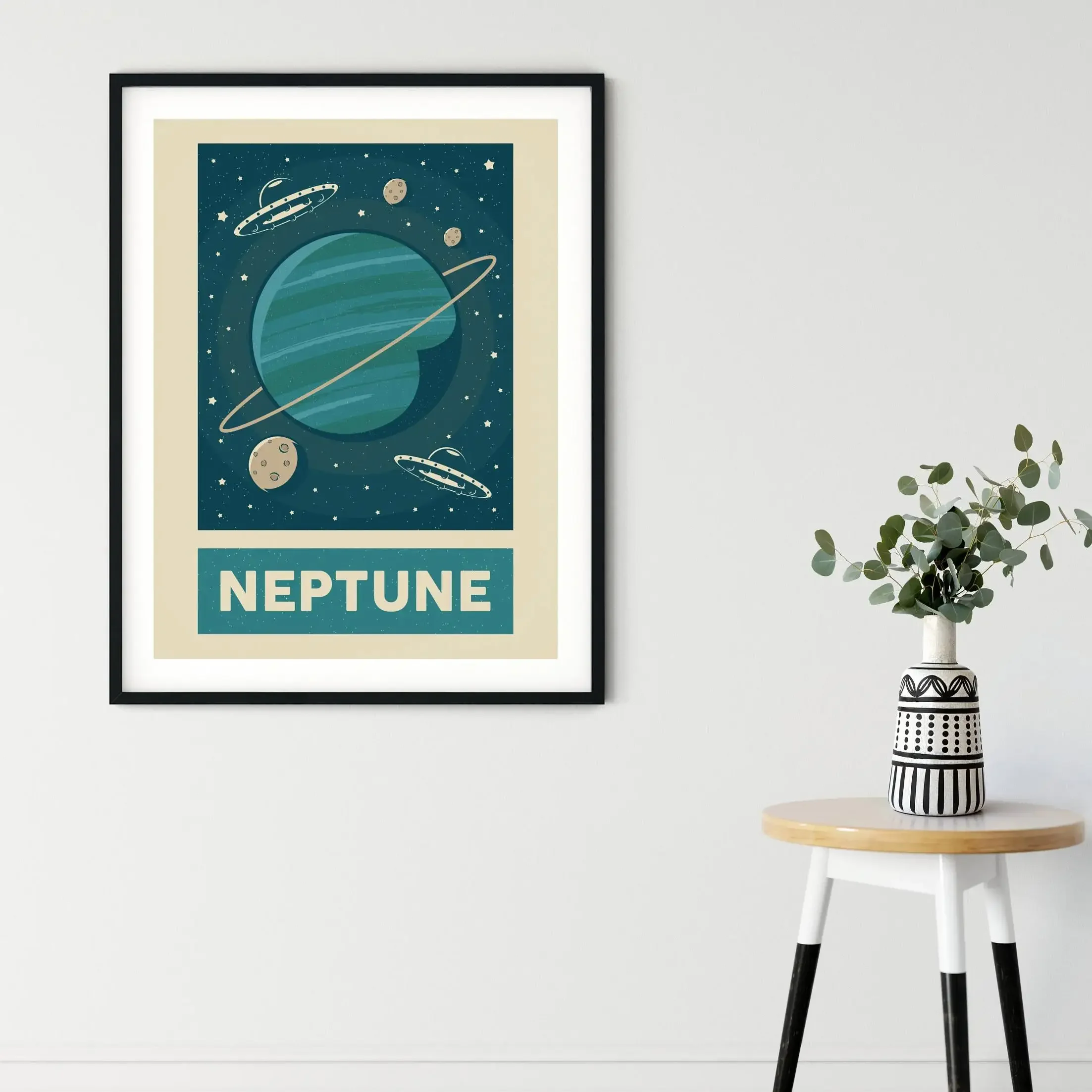 Plakat astronauta i Układ Słoneczny - grafika kosmos retro Wzór 4