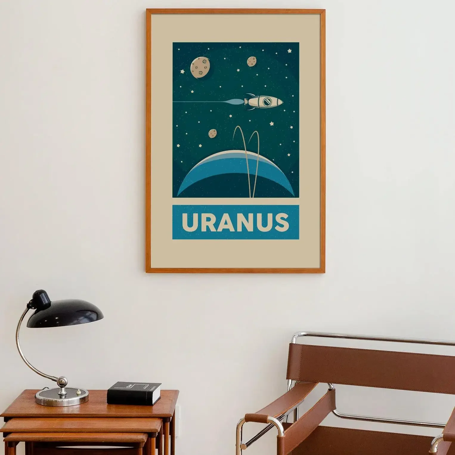 Plakat astronauta i Układ Słoneczny - grafika kosmos retro Wzór 8
