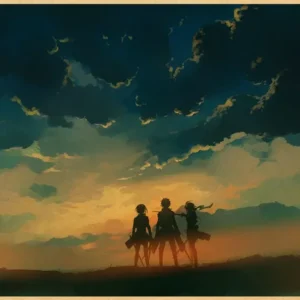 Plakat Attack on Titan - anime w stylu retro Wzór 1
