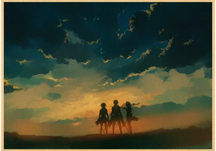Plakat Attack on Titan - anime w stylu retro Wzór 1