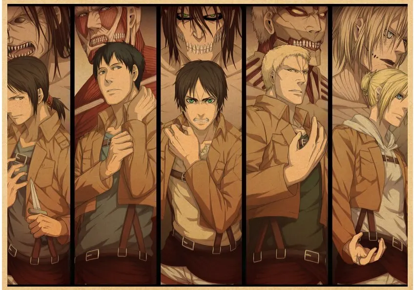 Plakat Attack on Titan - anime w stylu retro Wzór 2