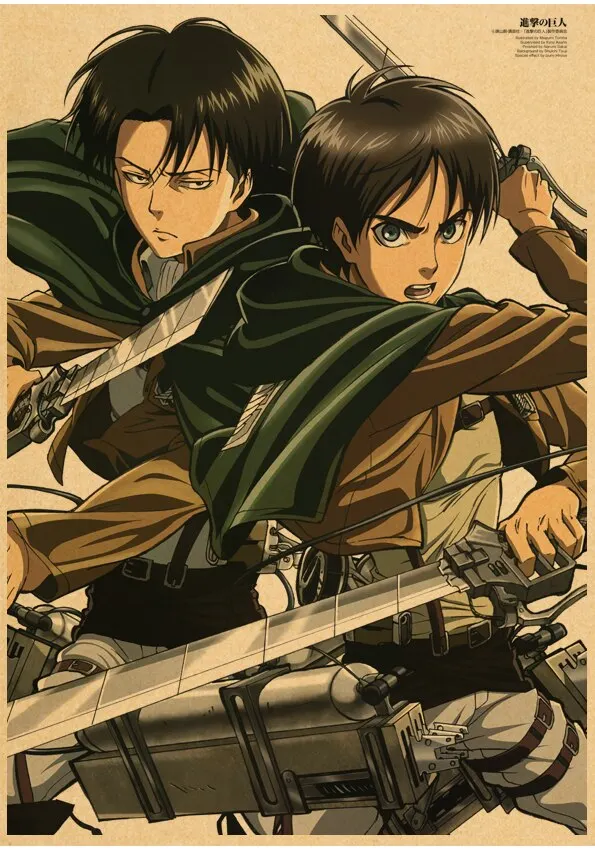Plakat Attack on Titan - anime w stylu retro Wzór 3