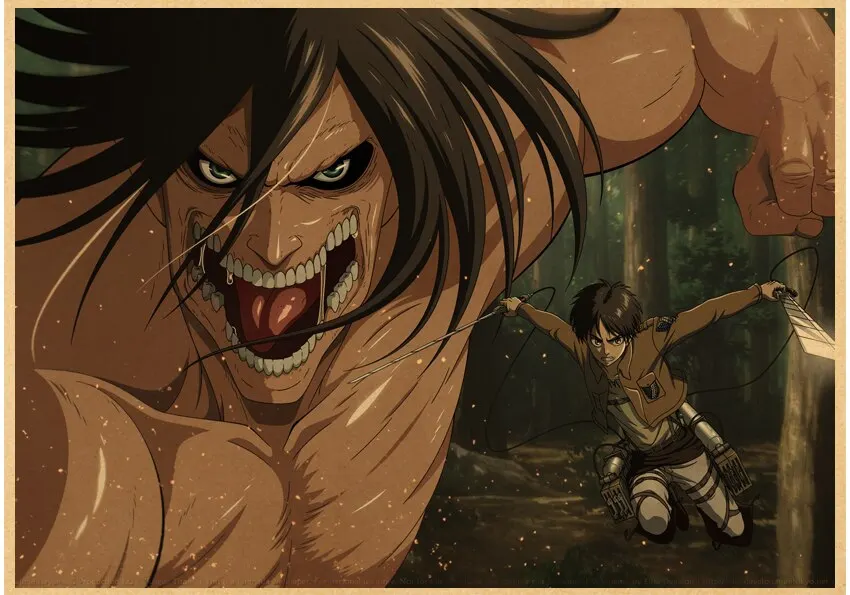 Plakat Attack on Titan - anime w stylu retro Wzór 8