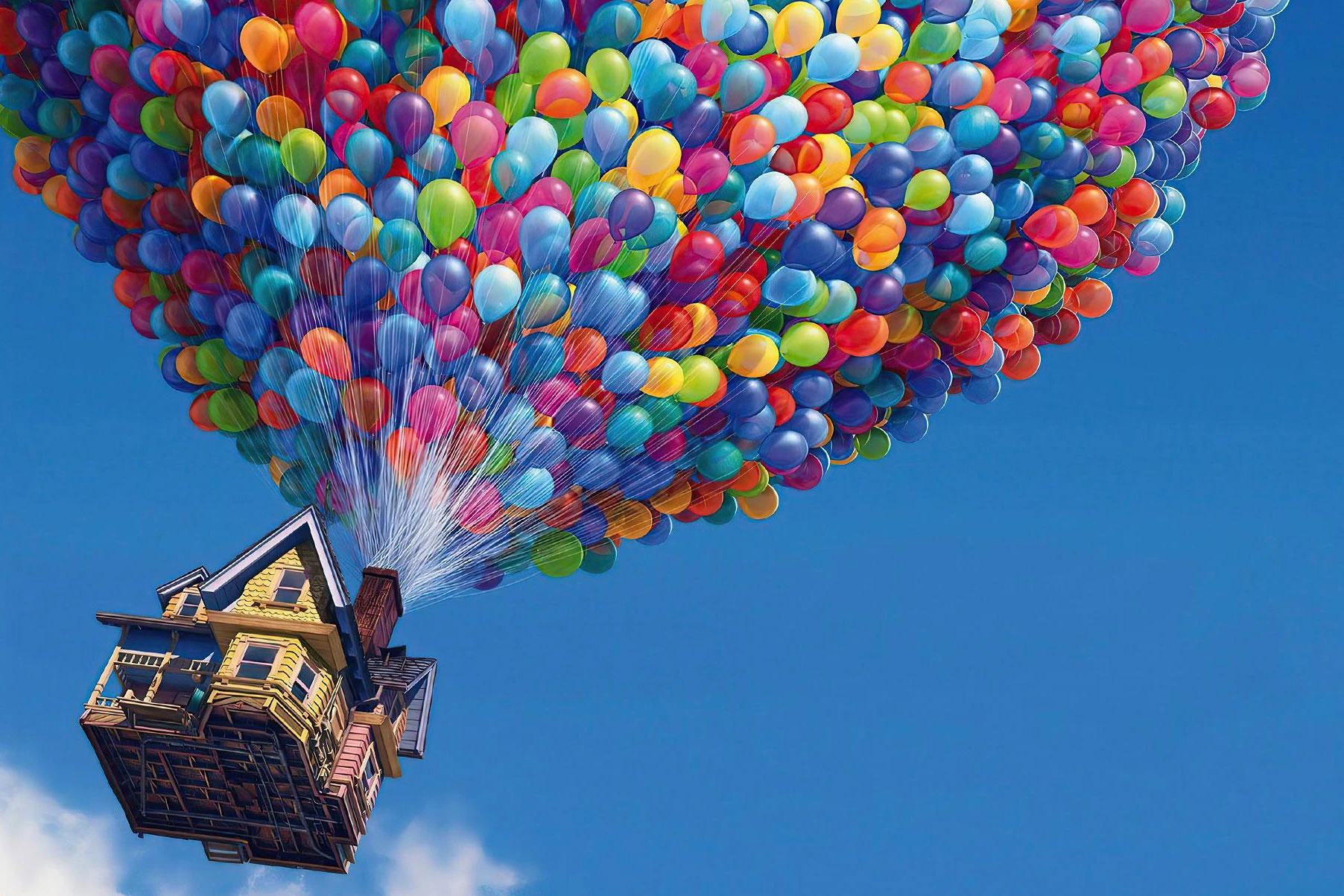 Plakat akwarelowy balon i domek na niebie żółty