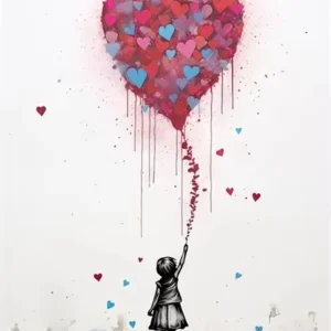 Banksy Dziewczynka z balonem - plakat street art do salonu Beżowy