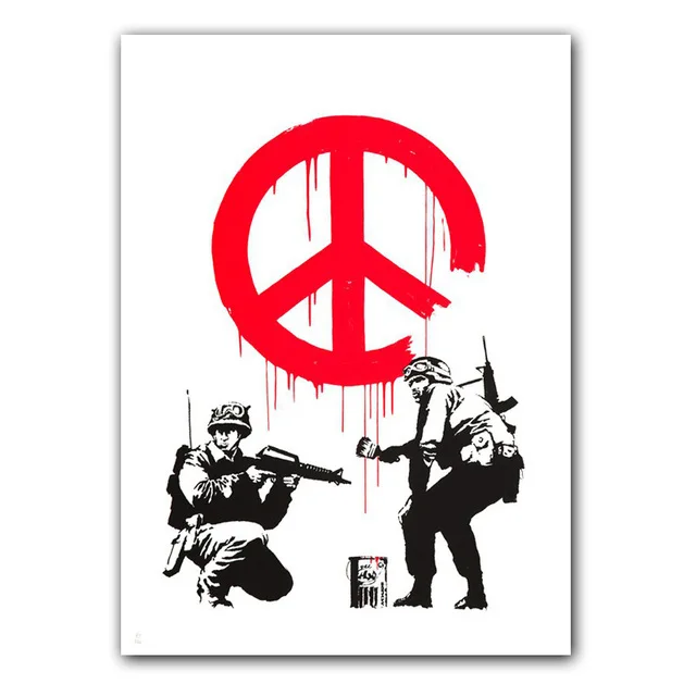 Plakat Banksy Peace and Love Czarno-Biały Burgundia