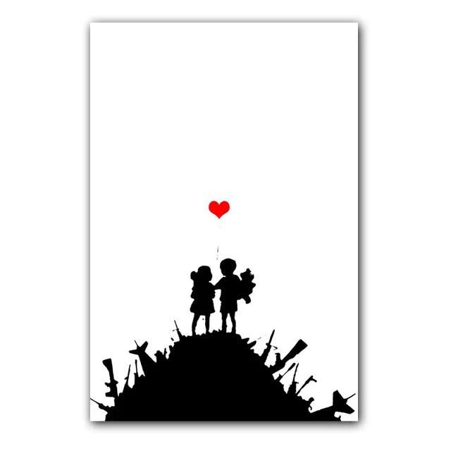 Plakat Banksy Peace and Love Czarno-Biały Niebieski