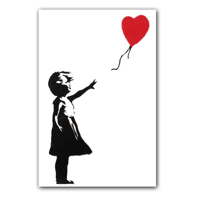 Plakat Banksy Peace and Love Czarno-Biały żółty