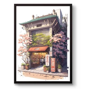 Plakat bar z ramenem anime scena uliczna Fioletowy