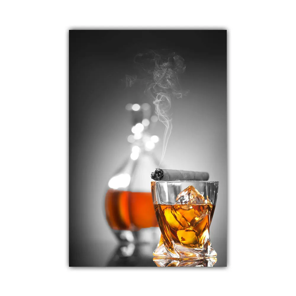 Plakat barowy - whisky, cygaro i kieliszek wina Wzór 2