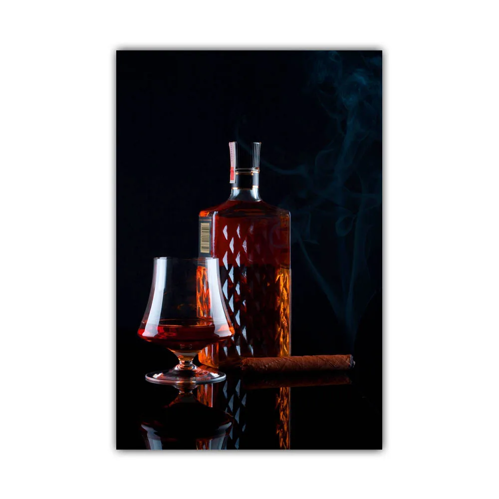 Plakat barowy - whisky, cygaro i kieliszek wina Wzór 3