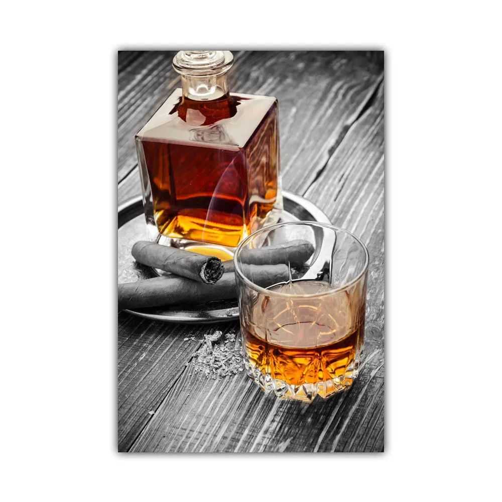 Plakat barowy - whisky, cygaro i kieliszek wina Wzór 4