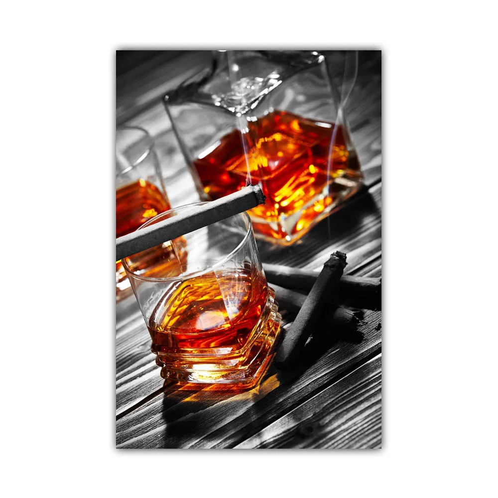 Plakat barowy - whisky, cygaro i kieliszek wina Wzór 5