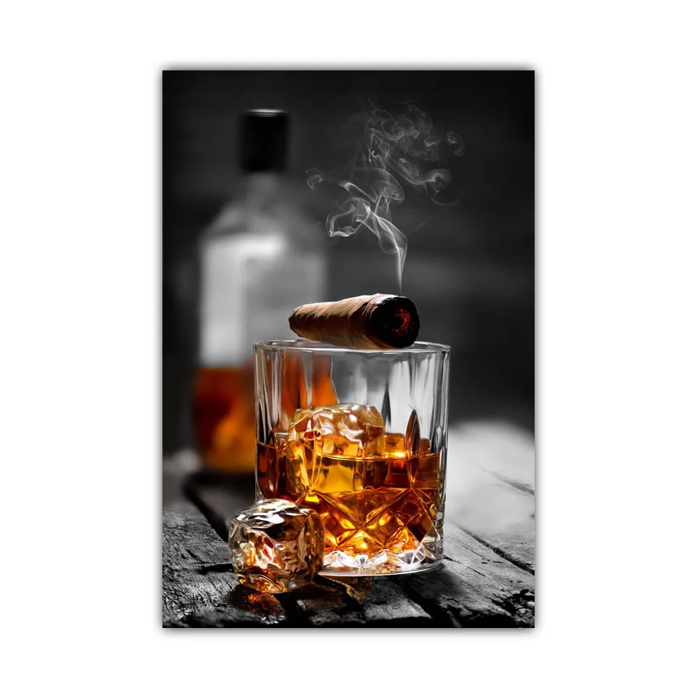 Plakat barowy - whisky, cygaro i kieliszek wina Wzór 6