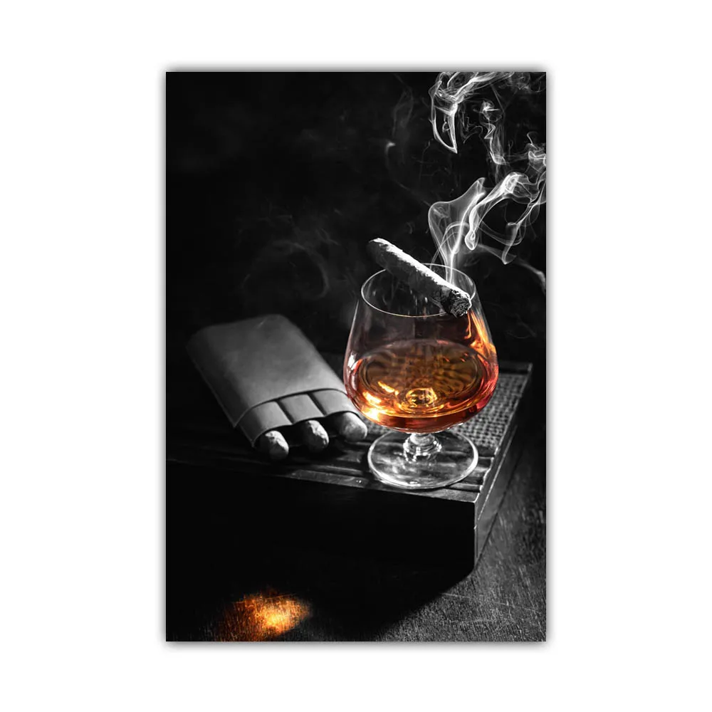 Plakat barowy - whisky, cygaro i kieliszek wina Wzór 7