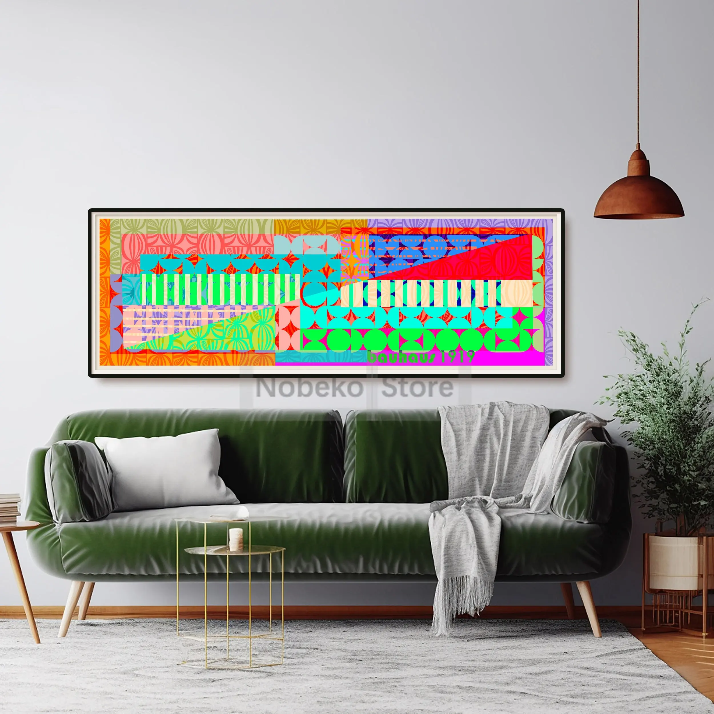 Plakat Bauhaus - kolorowa abstrakcja pozioma Jasnoszary