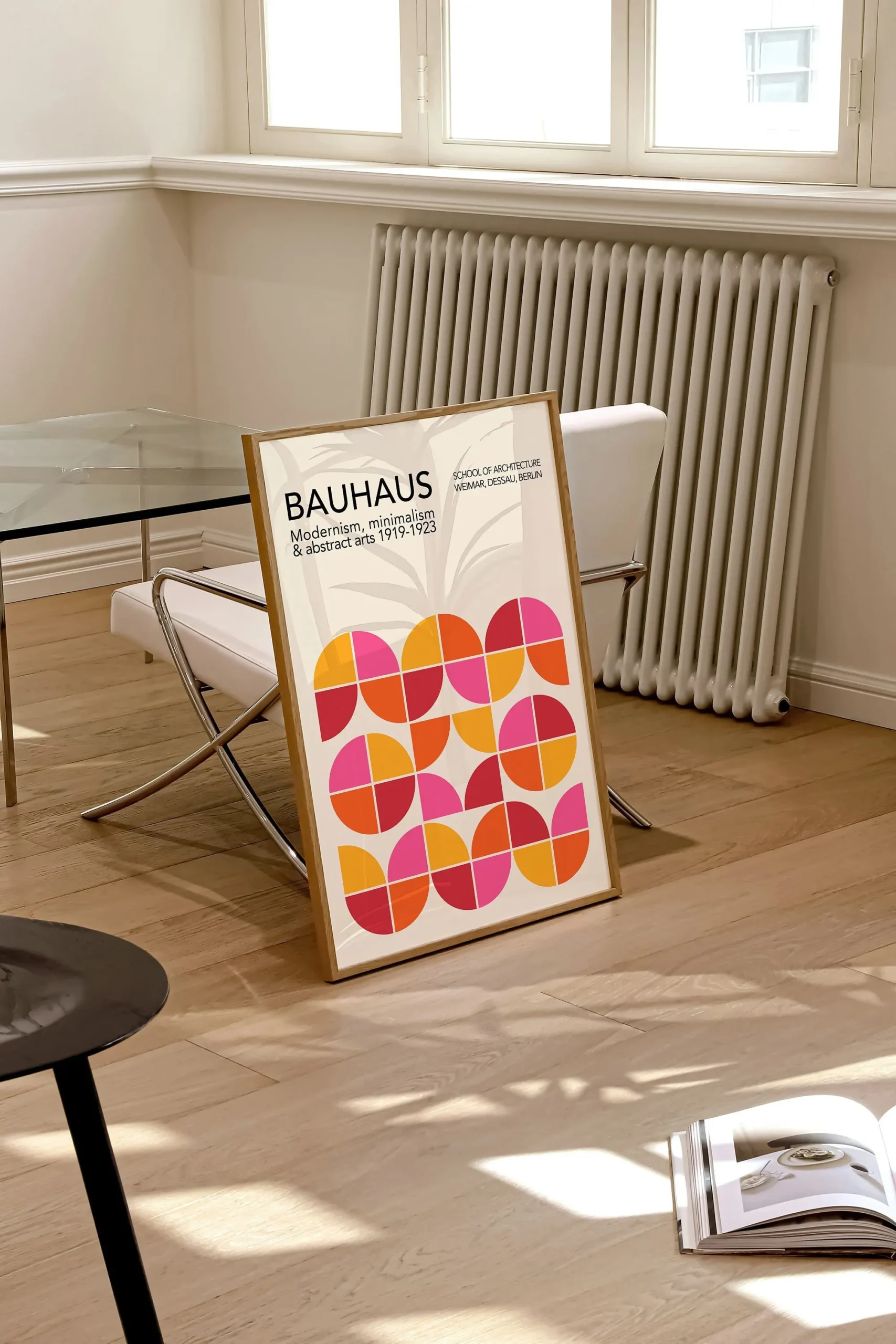 Plakat Bauhaus geometryczny w żywych kolorach Jasny szary