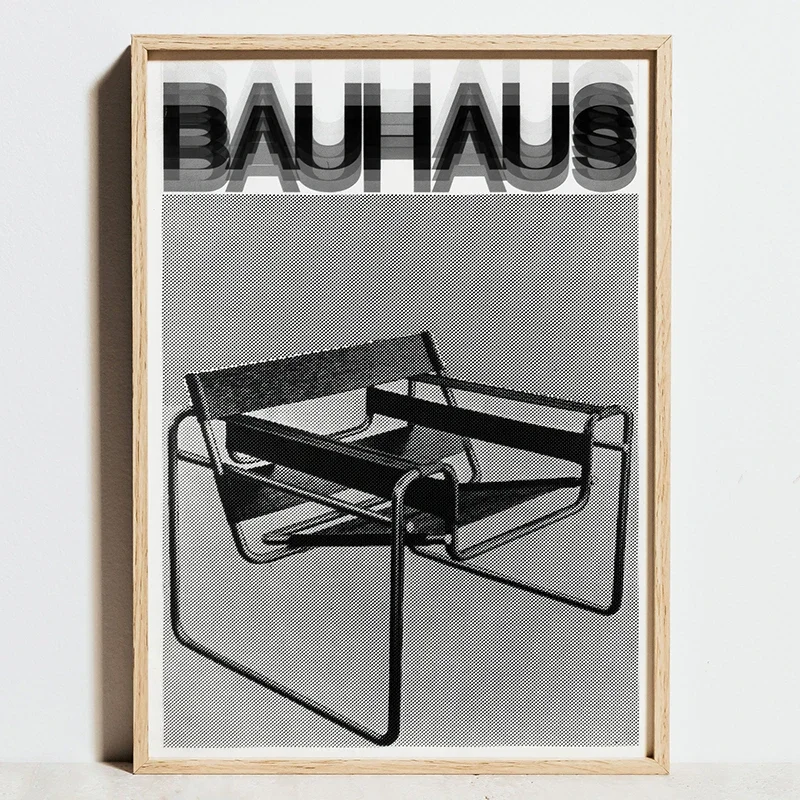 Plakat geometryczny Bauhaus w odcieniach niebieskiego Burgundia