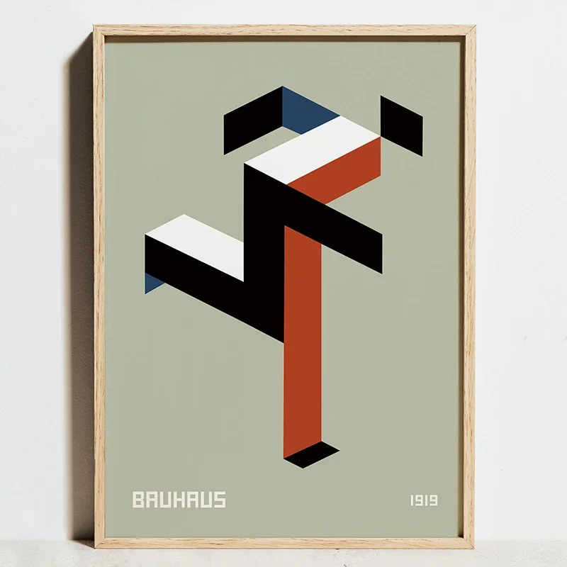 Plakat geometryczny Bauhaus w odcieniach niebieskiego Czerwony
