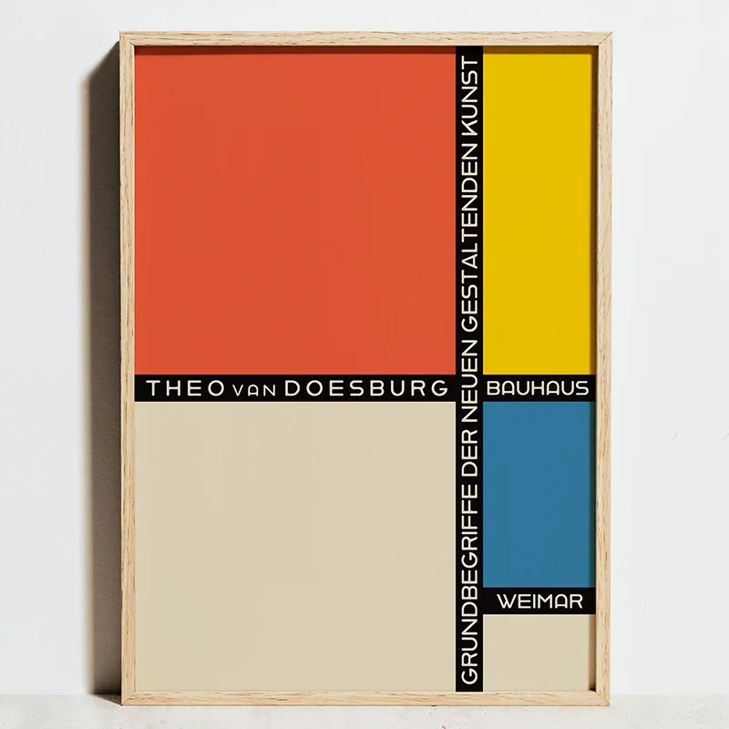 Plakat geometryczny Bauhaus w odcieniach niebieskiego żółty