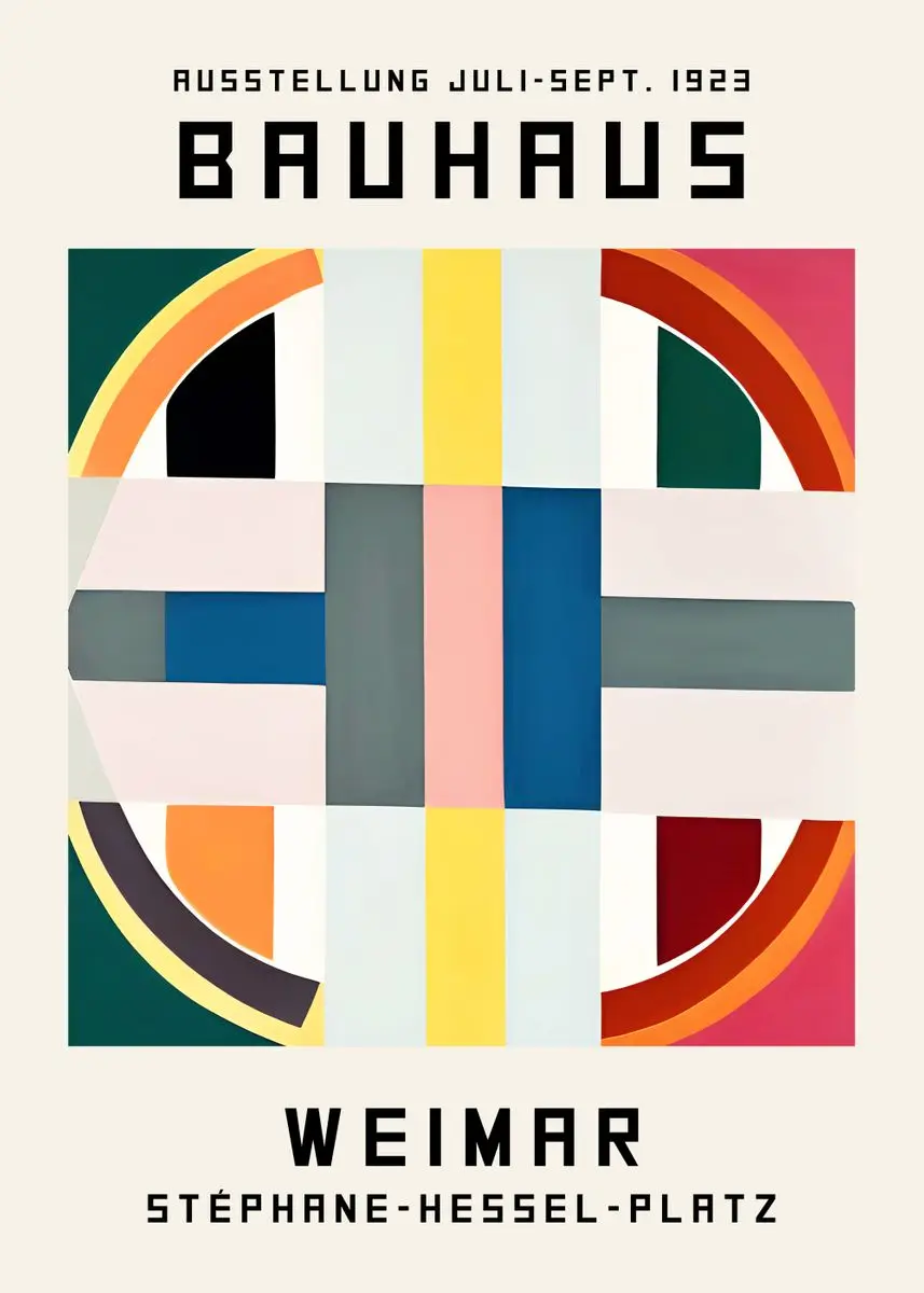 Plakat Bauhaus geometryczne linie Beżowy