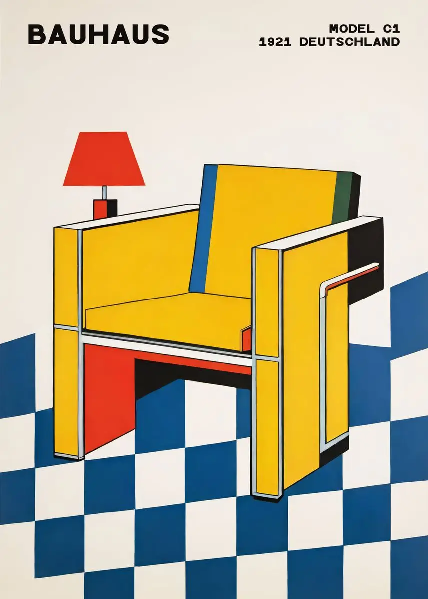 Plakat Bauhaus geometryczne linie śliwka