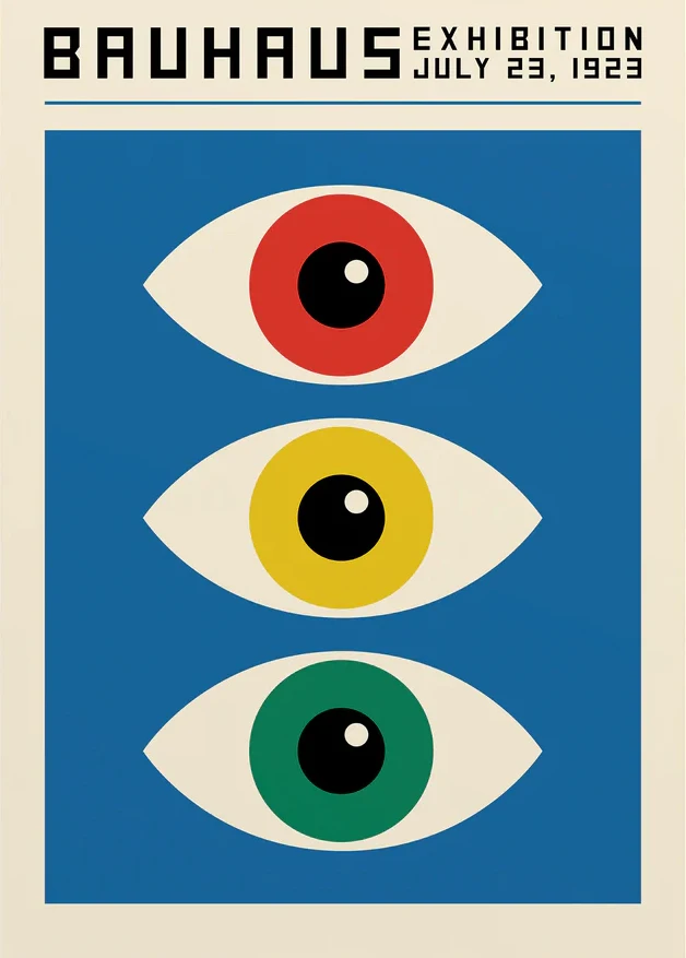 Bauhaus - geometryczny plakat z okiem Biały