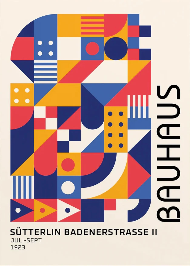 Bauhaus - geometryczny plakat z okiem Jasnoszary