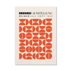 Pomarańczowy plakat Bauhaus - wschód słońca i rower Wzór 1