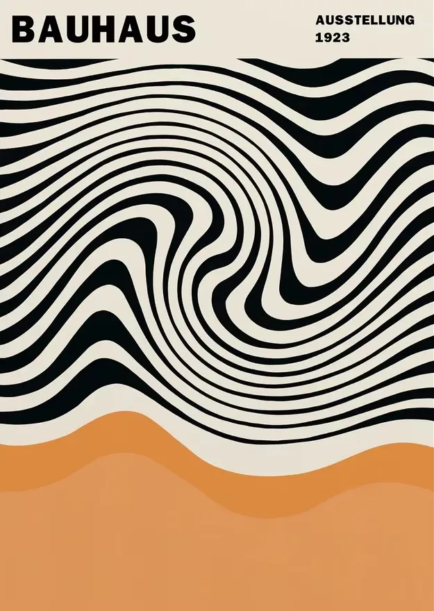 Pomarańczowy plakat Bauhaus - wschód słońca i rower Wzór 8