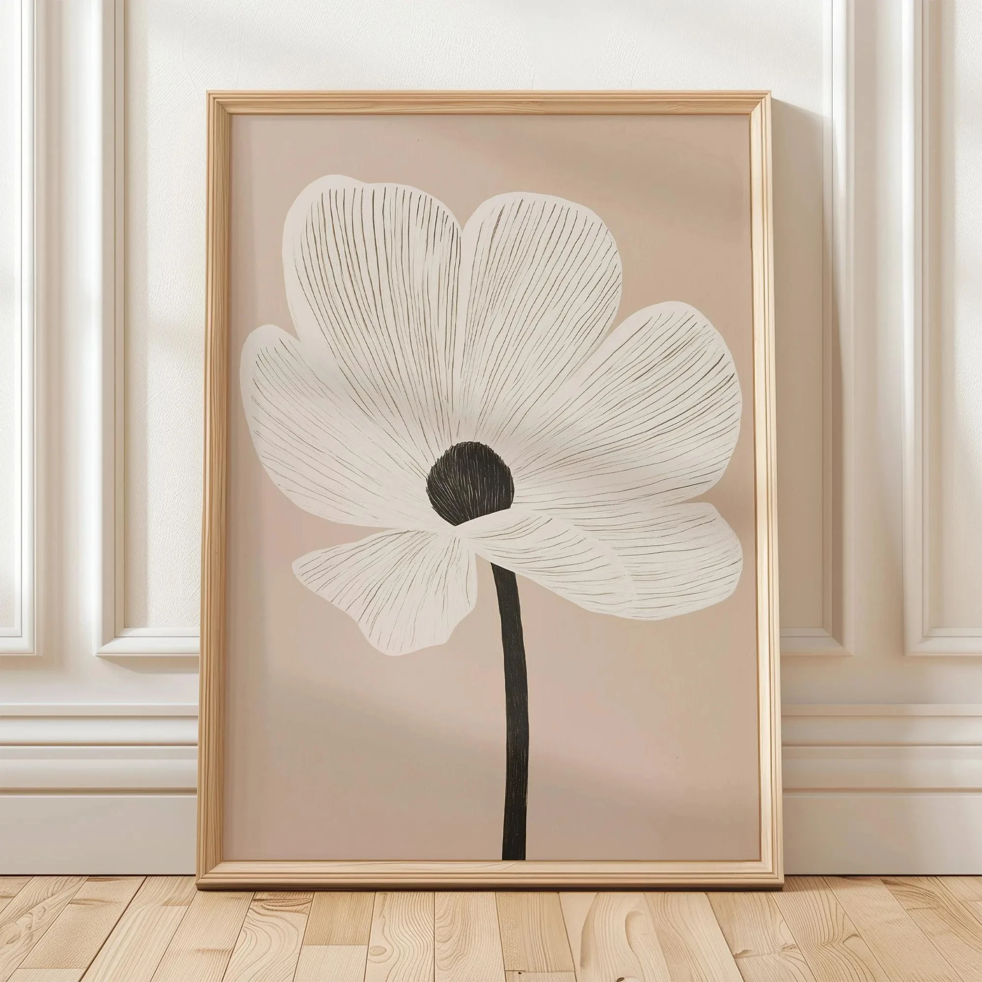 Beżowa linia kwiatowa – minimalistyczny plakat żółty