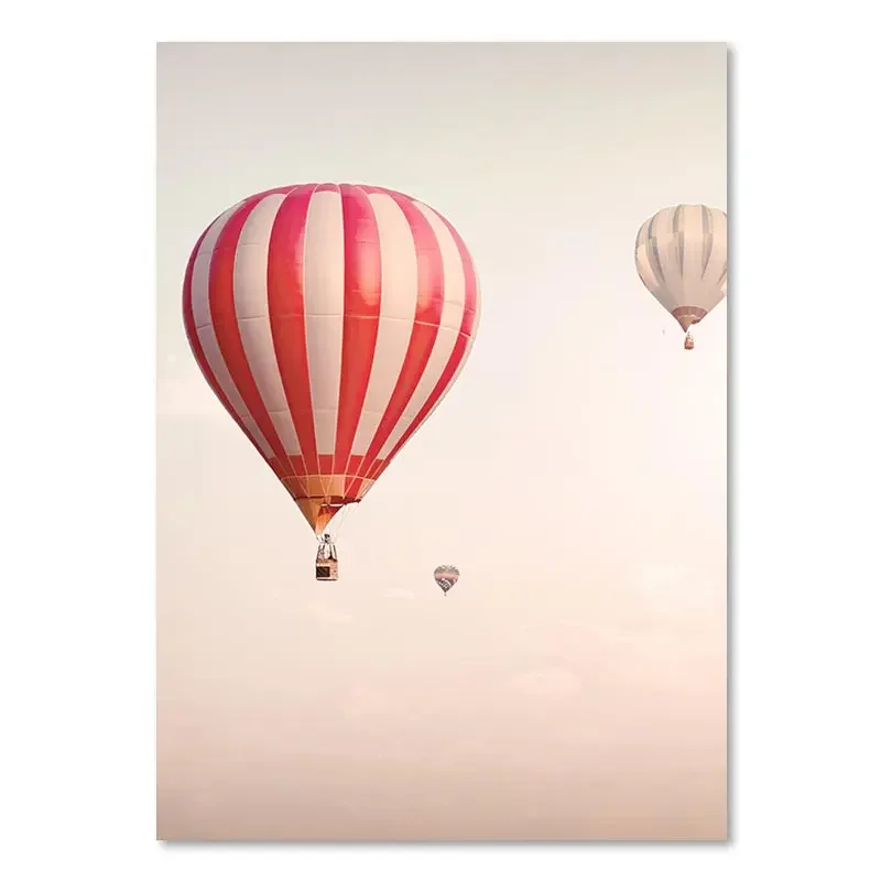 Plakat beżowy pejzaż - balon, rower, dmuchawce Wzór 4