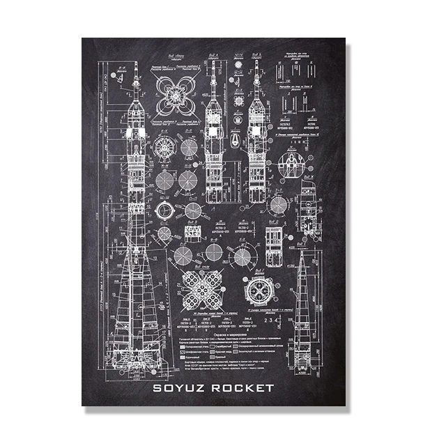 Plakat blueprint prom kosmiczny vintage Fioletowy