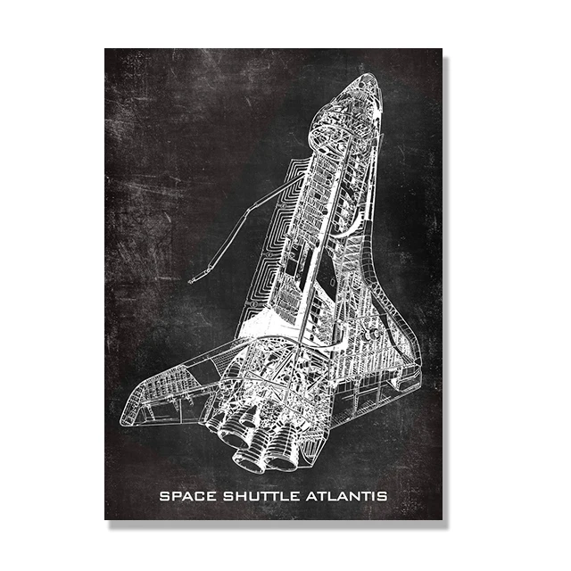 Plakat blueprint prom kosmiczny vintage Granatowy