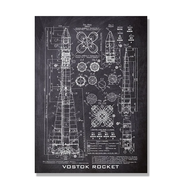 Plakat blueprint prom kosmiczny vintage Niebieski