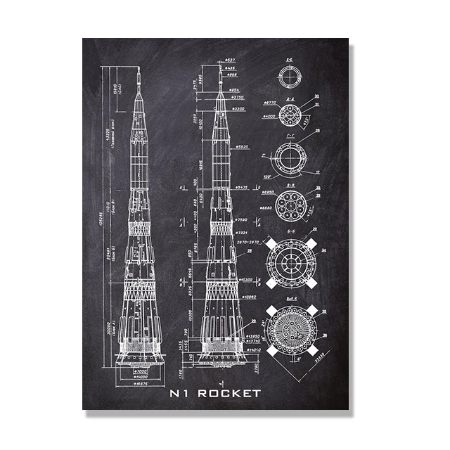 Plakat blueprint prom kosmiczny vintage Zielony