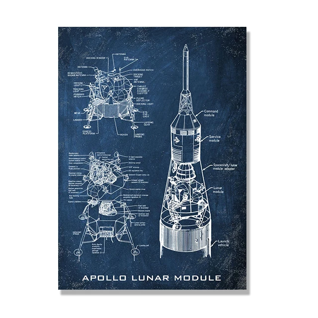 Plakat blueprint prom kosmiczny vintage żółty