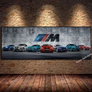 Plakat BMW M3 ewolucja serii M żółty