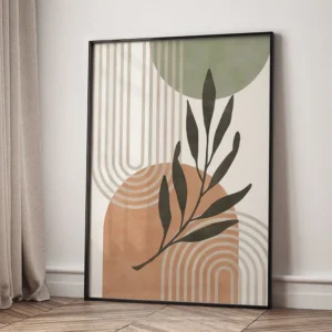 Plakat boho z liśćmi, słońcem i tęczą Wzór 1