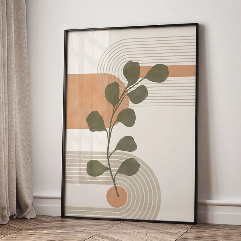 Plakat boho z liśćmi, słońcem i tęczą Wzór 3